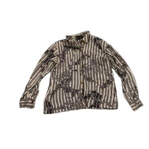 Vintage 1990s Escada Marble Print Silk Striped Accent Button Down Top Sz 38